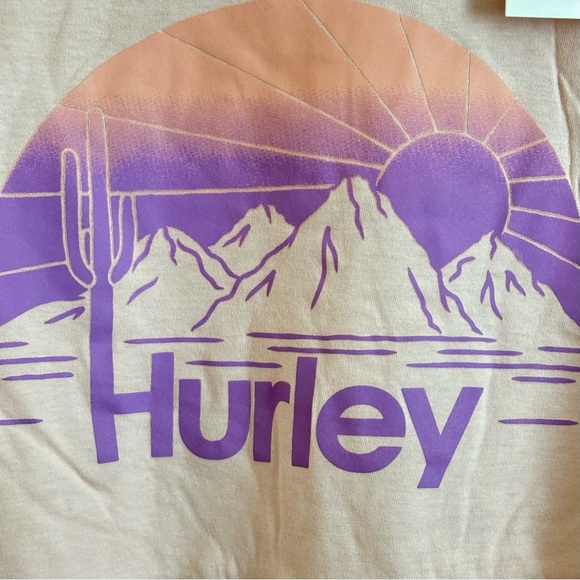 Hurley Pink Mountain Sunset Cactus Graphic Long Sleeve Cotton Tee Size M - Picture 8 of 8